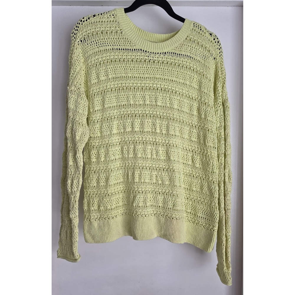 Lands' End Women's Crew Neck Pullover Sweater M Yellow Solid Long Sleeve Top